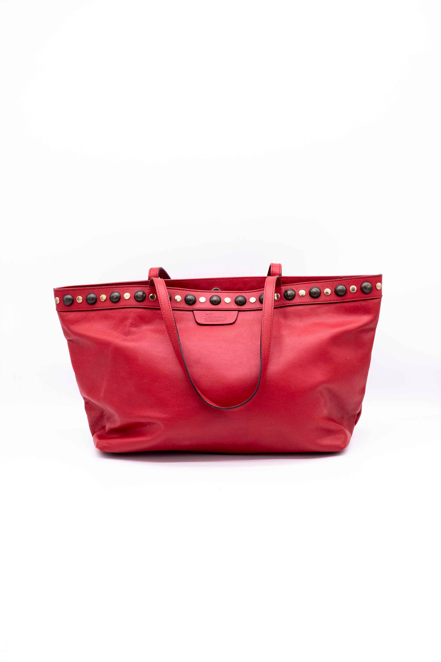 Bolso tote grande Babouska de piel roja con tachuelas | Gucci