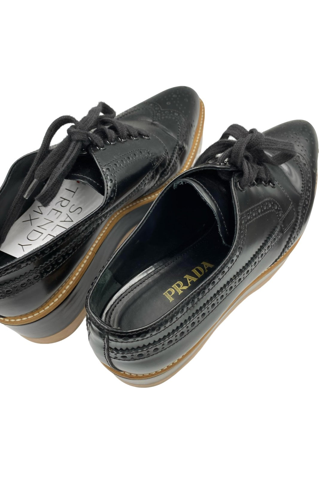 Zapatos Oxford Prada Brogue de Charol Negro | Talla 24 MX