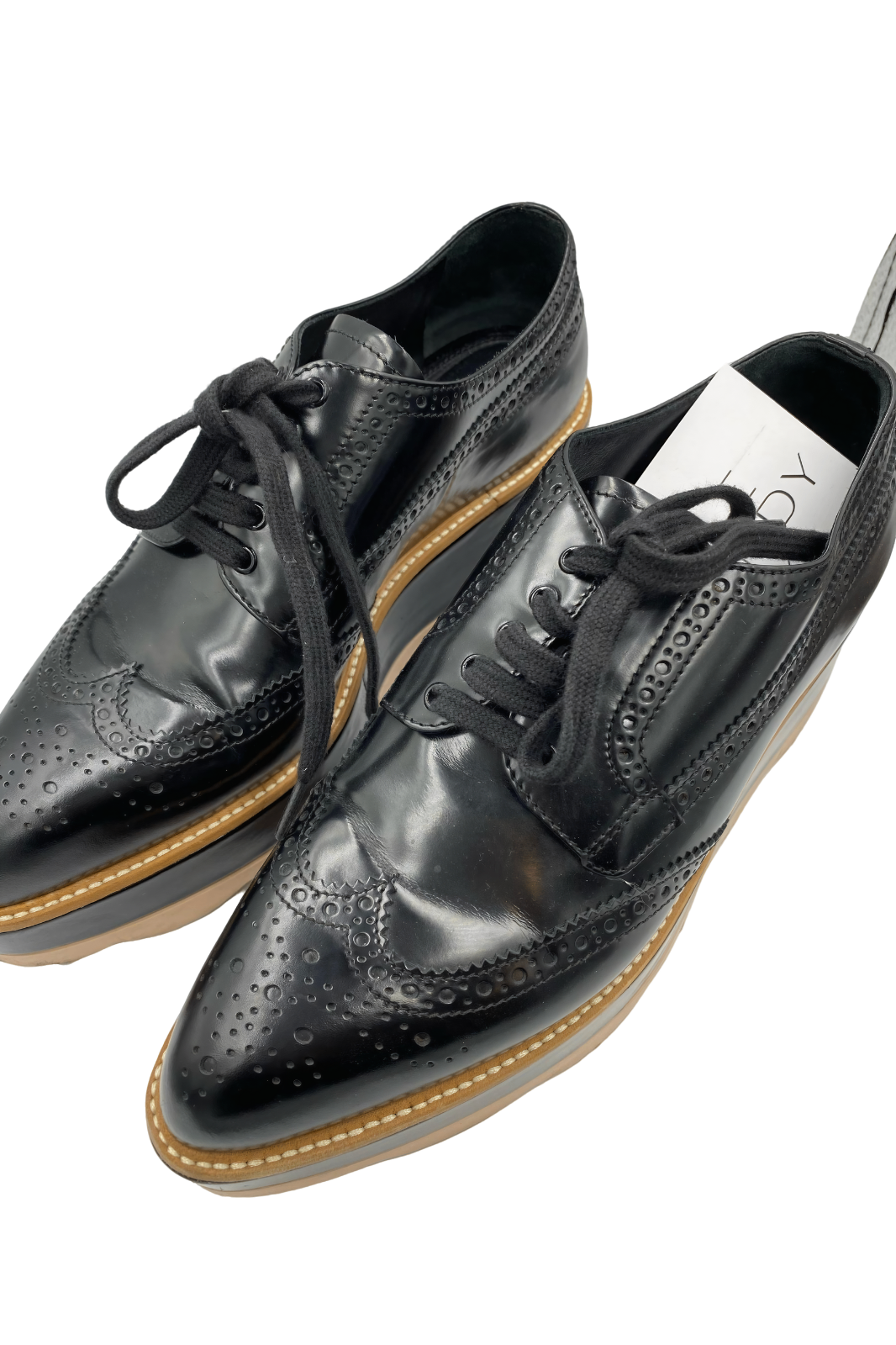 Zapatos Oxford Prada Brogue de Charol Negro | Talla 24 MX