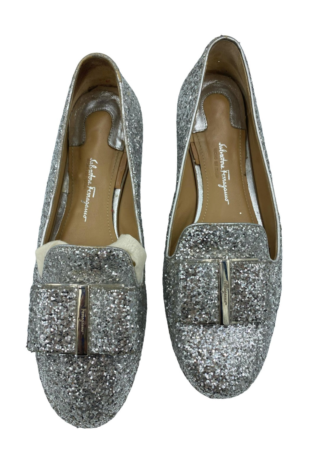 Bailarinas plateadas con glitter y moño metálico | Talla 23 MX