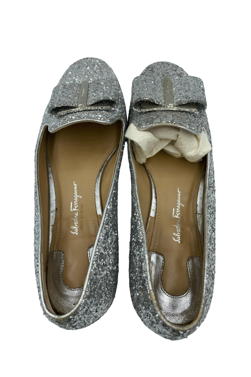 Bailarinas plateadas con glitter y moño metálico | Talla 23 MX