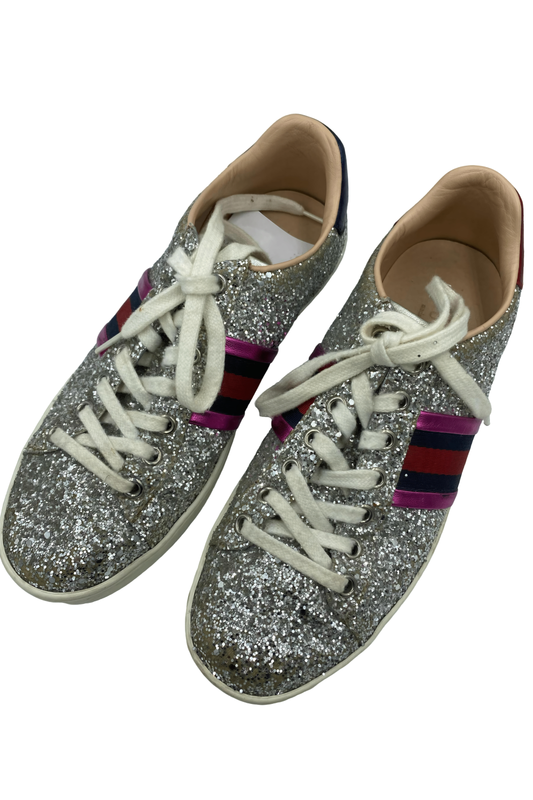 Tenis Glitter Plata con Franjas Rosa y Azul/rojo | Talla 36EU (23MX)