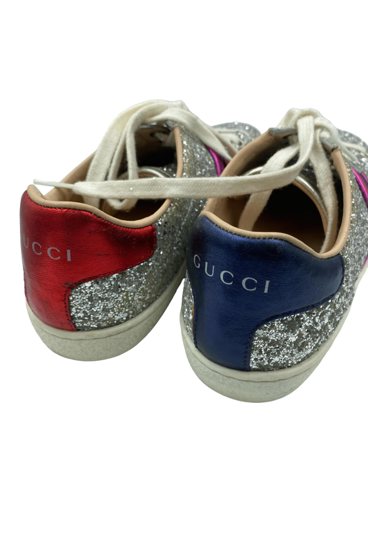Tenis Glitter Plata con Franjas Rosa y Azul/rojo | Talla 36EU (23MX)