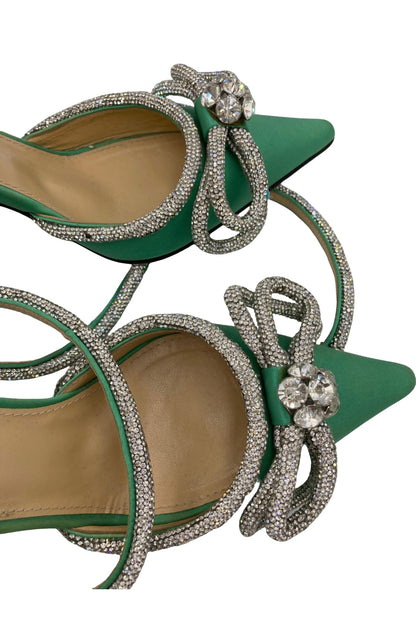 Tacones Verdes con Moño Cristal | Talla 37 EU (24MX)