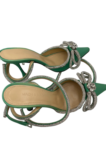 Tacones Verdes con Moño Cristal | Talla 37 EU (24MX)