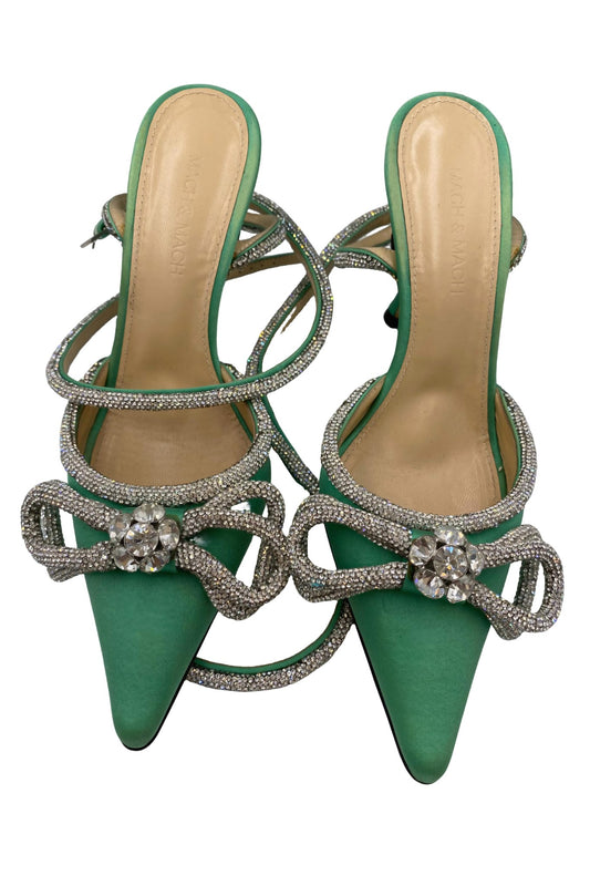Tacones Verdes con Moño Cristal | Talla 37 EU (24MX)