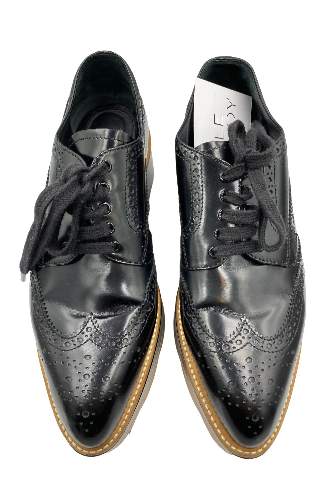 Zapatos Oxford Prada Brogue de Charol Negro | Talla 24 MX